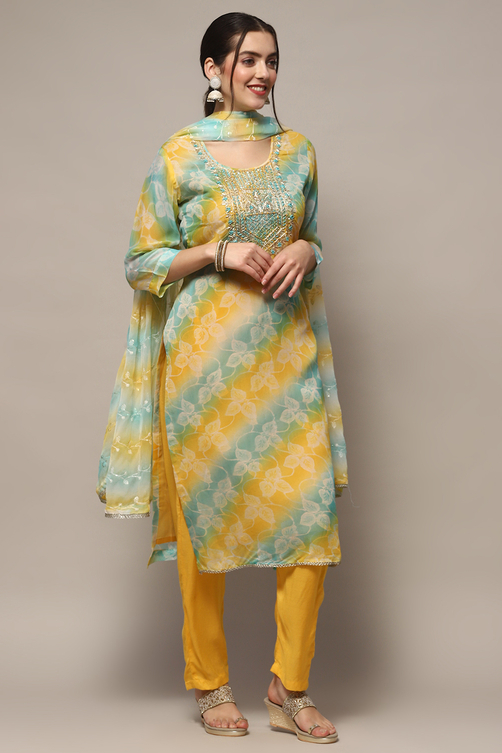 Blue Organza Unstitched Suit set image number 8