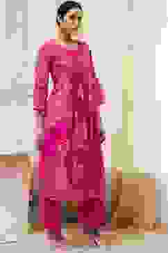 Pink Cotton Printed Pleated Kurta Set image number 5