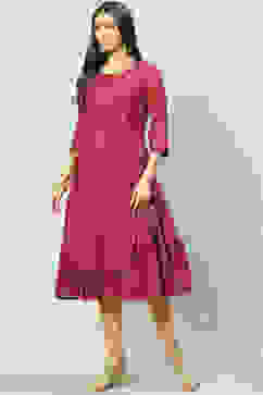 Plum Art Silk Straight Embroidered Kurta image number 3