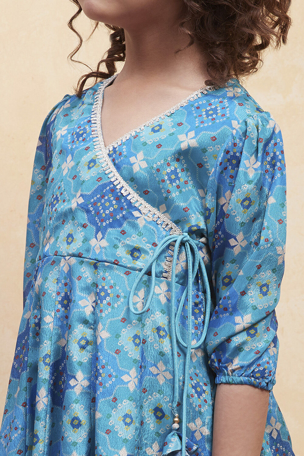 Turquoise Angrakha Printed Flared Suit Set image number 1