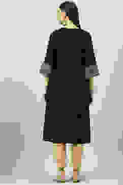 Black LIVA Straight Printed Kurta image number 4