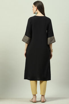 Black LIVA Straight Printed Kurta image number 4