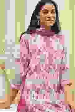 Off White Art Silk Straight Kurta Pant Suit Set image number 7