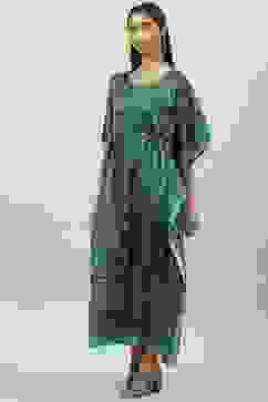 Forest Green Art Silk Printed Nightwear image number 2