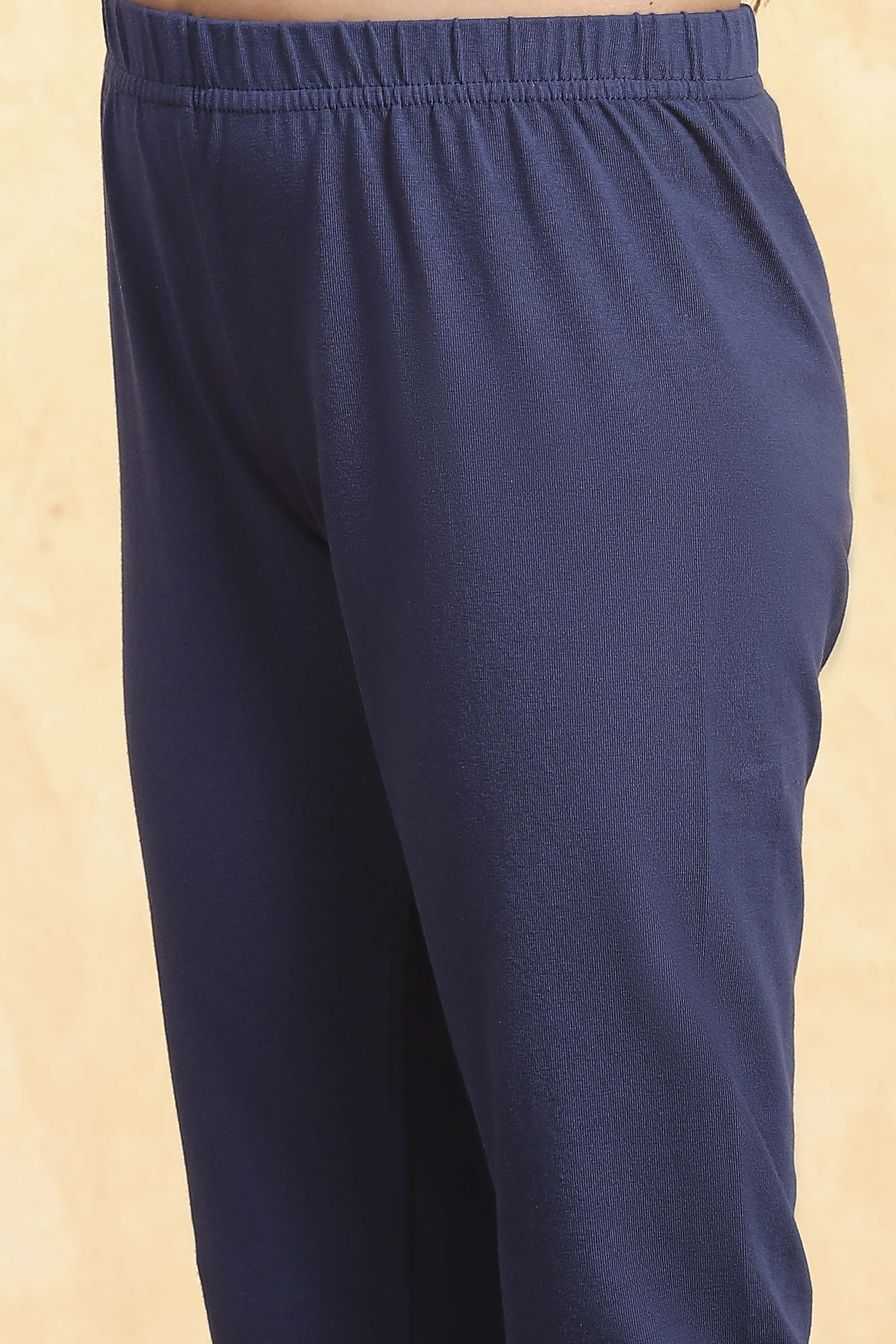 Blue Cotton Tiered Printed Kurta Churidar Set image number 2