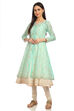 Coral Pink Front Open Cotton Kurta Churidar Suit Set image number 3