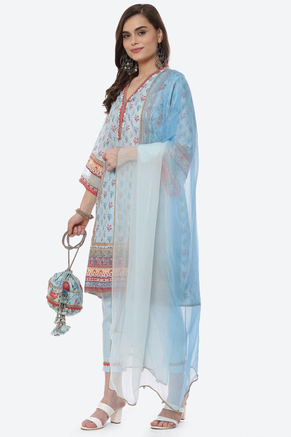 Grey Art Silk Straight Kurta Slim Pant Suit Set image number 5