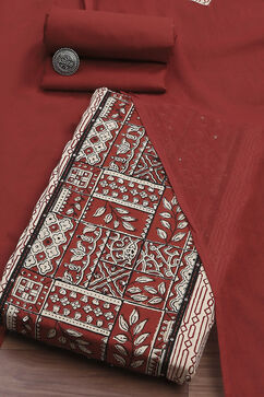 Rust Cotton Hand Block Print Unstitched Suit Set image number 0