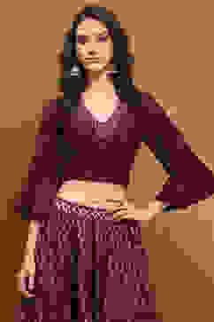 Wine Hand-Block Printed Festive Crop Top image number 5