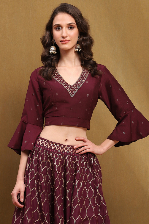 Black Hand-Block Printed Festive Crop Top image number 5