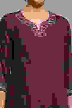 Blue-Brown Modal Straight Printed Suit Set image number 1