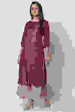 Maroon Viscose Straight Printed Kurta image number 2