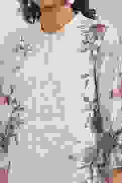 Beige Cotton Floral Printed Straight Kurta Set image number 1