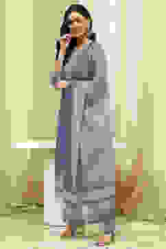 Blue Cotton Machine-Embroidered Unstitched Suit Set image number 4