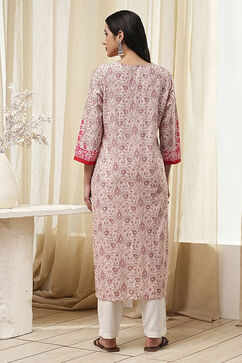 Beige Cotton Printed Straight Kurta image number 3