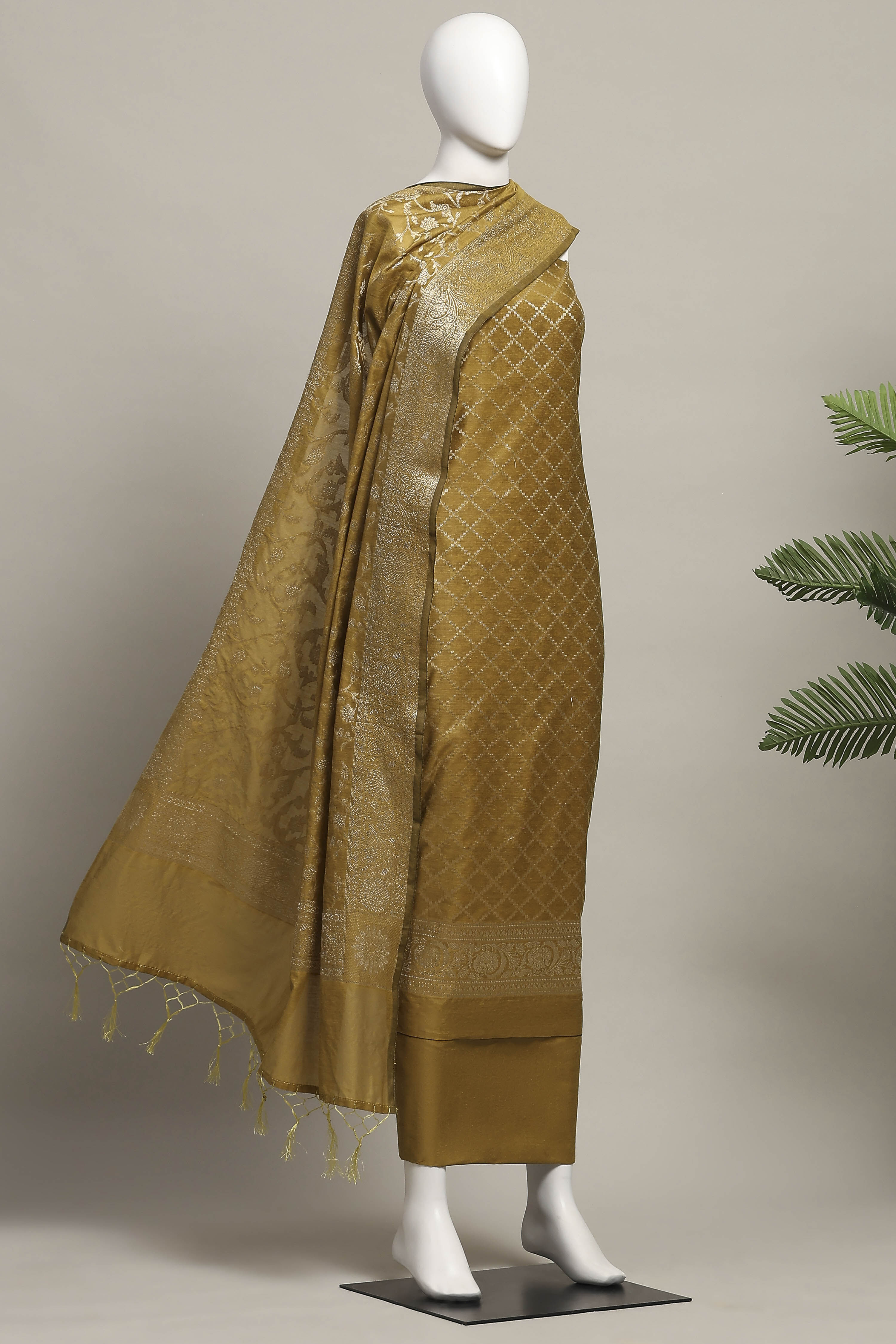 Peach Cotton Printed Embroidered Unstitched Suit Set image number 4