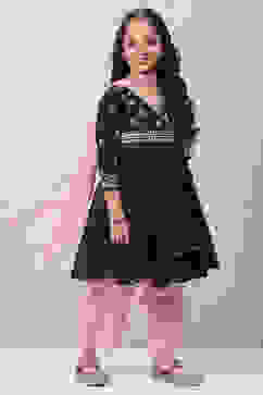 Black Art Silk Anarkali Straight Kurta Palazzo Suit Set image number 0