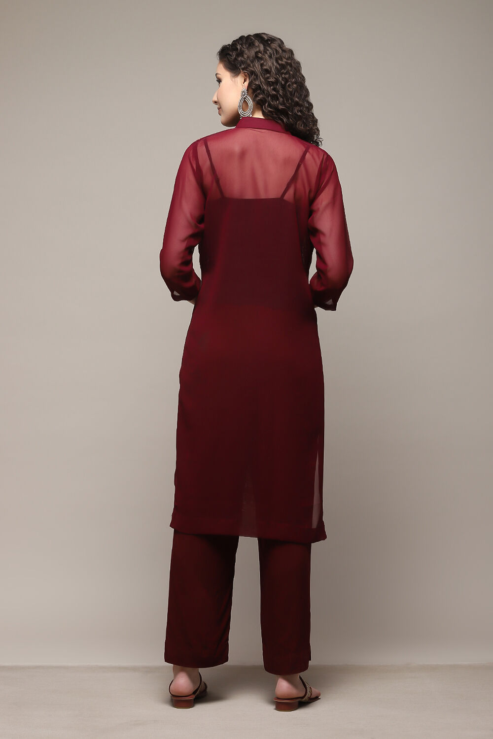 Wine Georgette Hand Embroidered Unstitched Suit Set image number 5