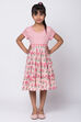 Peach Cotton Flared Printed Dress image number 2