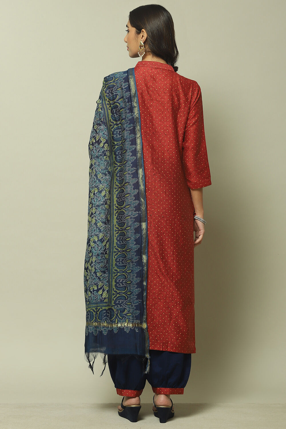 Peach Chanderi Digital Print Unstitched Suit Set image number 2