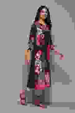 Black LIVA Straight Printed Kurta image number 4