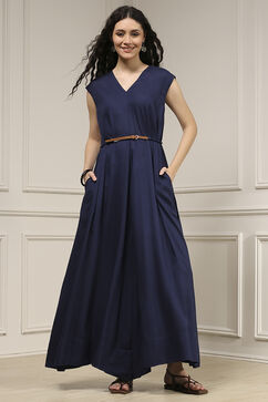Navy Blue Viscose Rayon Asymmetric Dyed Jumpsuit image number 5