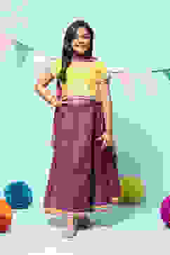 Yellow & Purple Polyester Suit Set image number 7