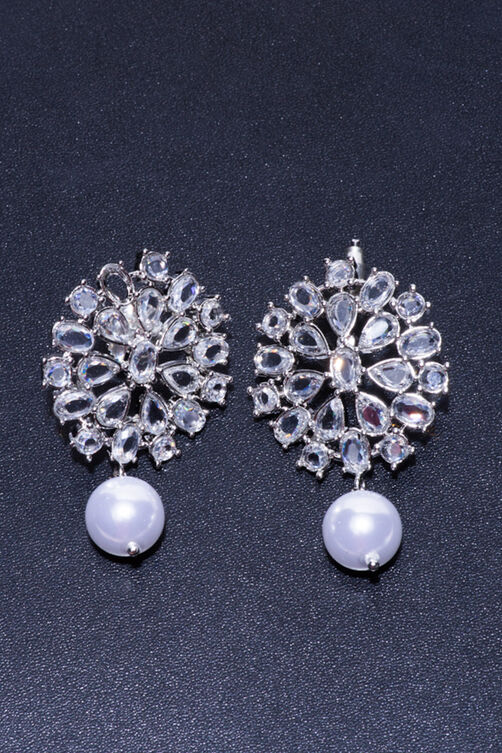 White Brass Crystal Earrings image number 0