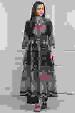 Charcoal Cotton Kalidar Printed Kurta Pants Set image number 0