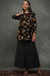Black Silk Chanderi Floral Printed Gathered Co-ord Set image number 6