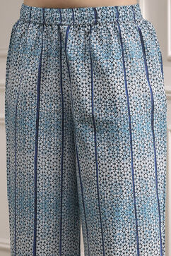 Blue Cotton Printed Straight Suit Set image number 2