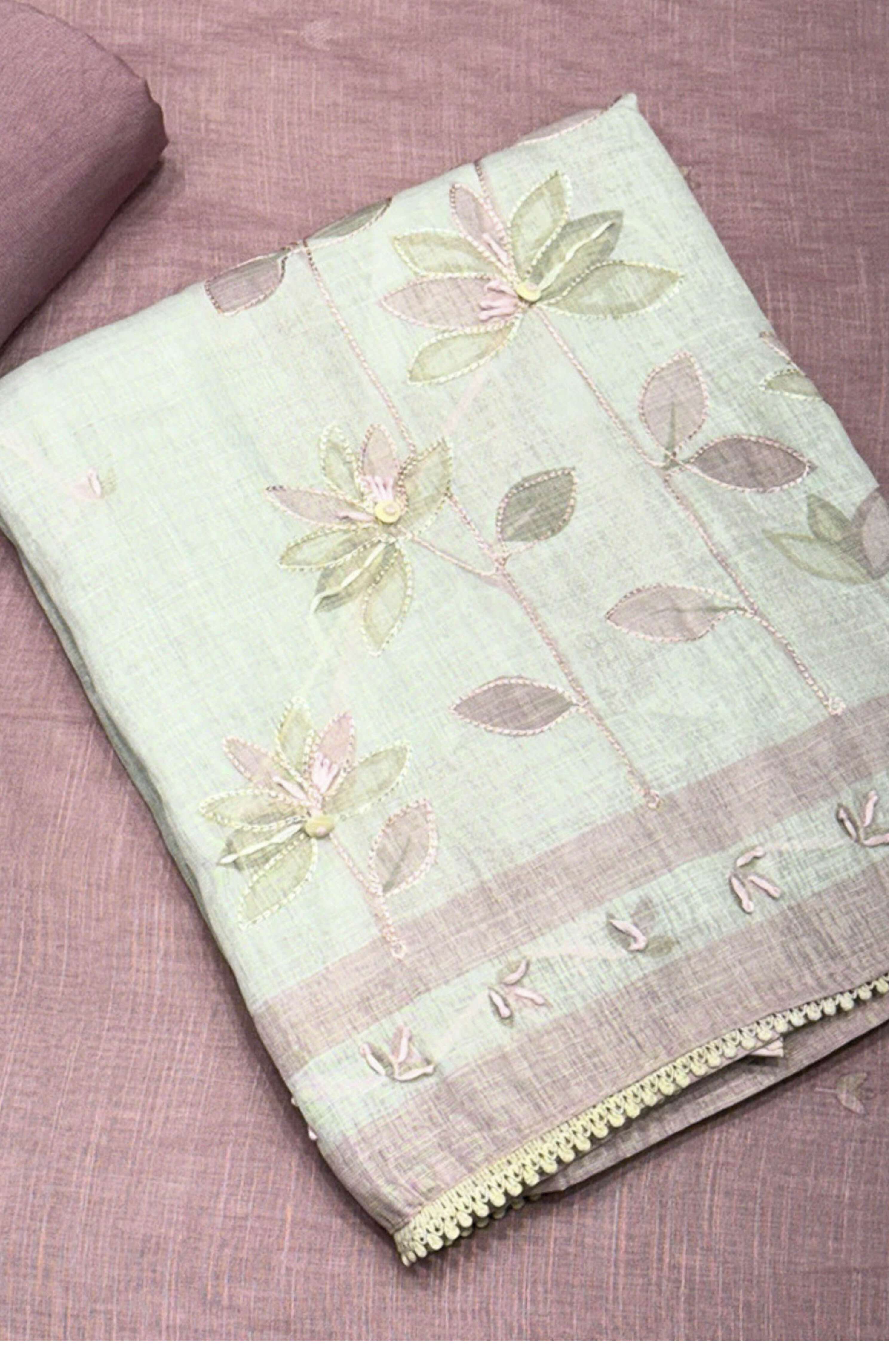 Pink Linen Printed Unstitched Suit Set image number 1