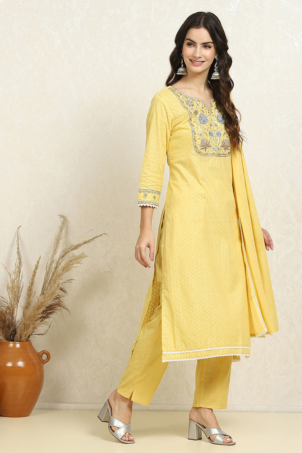 Blue Cotton Handloom Unstitched Suit Set image number 6