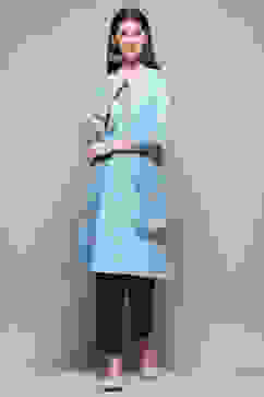 Marine Blue Printed Cotton Straight Suit Set image number 5