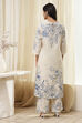 Off-White and Blue Cotton Straight Suit Set image number 4