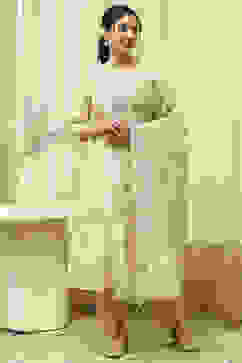 Beige Chanderi Jamdani Unstitched Suit Set image number 2