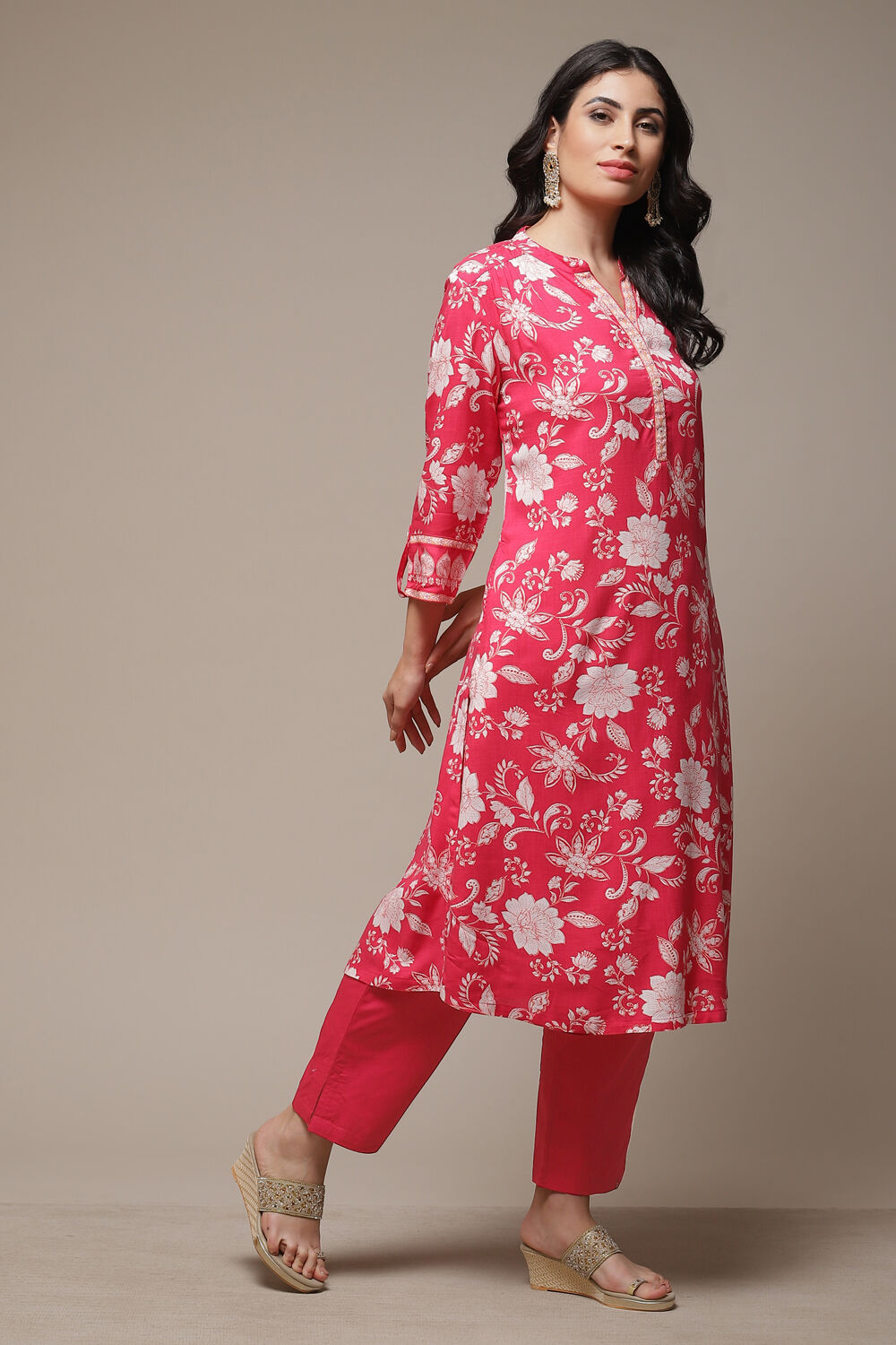 Sky Blue LIVA Straight Printed Kurta image number 4
