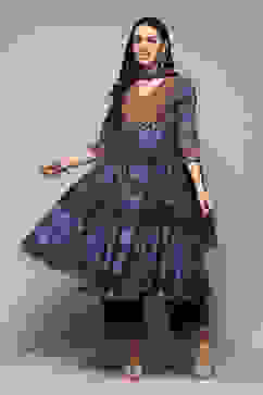 Indigo Cotton Anarkali Kurta Palazzo Suit Set image number 6