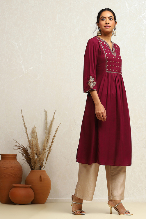 Orange Yoke Design Festive A-Line Kurta image number 4