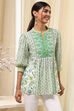 Green and White Pleated Short Kurta image number 4