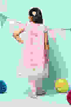 Off White Cotton Blend A-Line Printed Suit Set image number 5