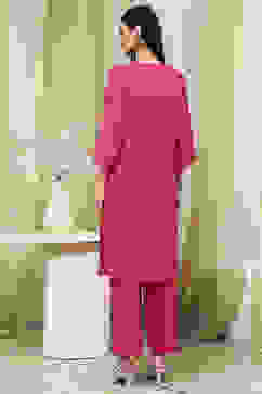 Fuchsia Embroidered Straight Suit Set image number 4