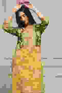 Olive Green LIVA Straight Printed Kurta image number 5