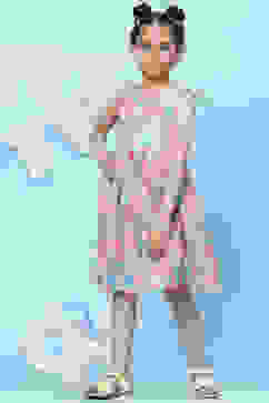 Peach Cotton A-Line Printed Dress image number 5