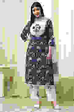 Blue Cotton Unstitched Suit Set image number 1