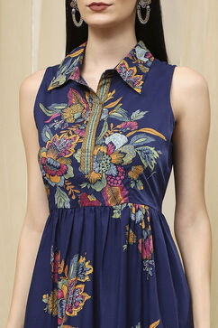 Indigo Cotton Tiered Dress image number 1