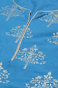 Royal Blue Cotton Straight Kurta Regular Pants Suit Set image number 1