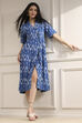 Blue Cotton Flared Yarndyed Dress