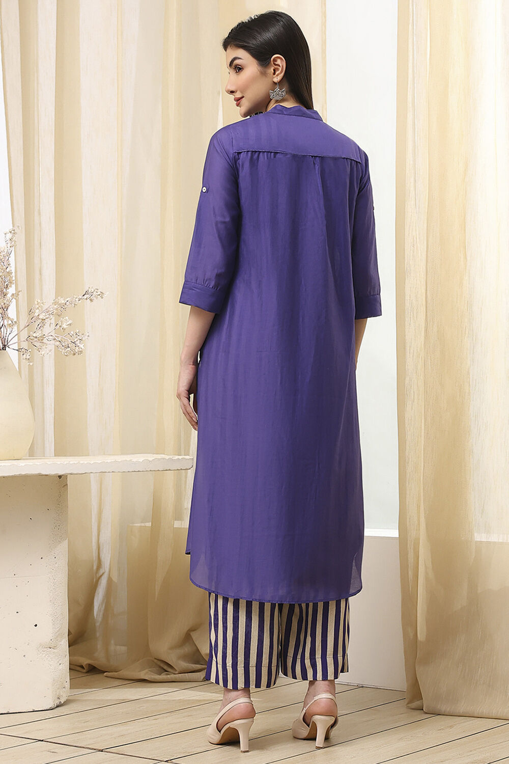 Blue Striped Layered Kurta Set image number 5