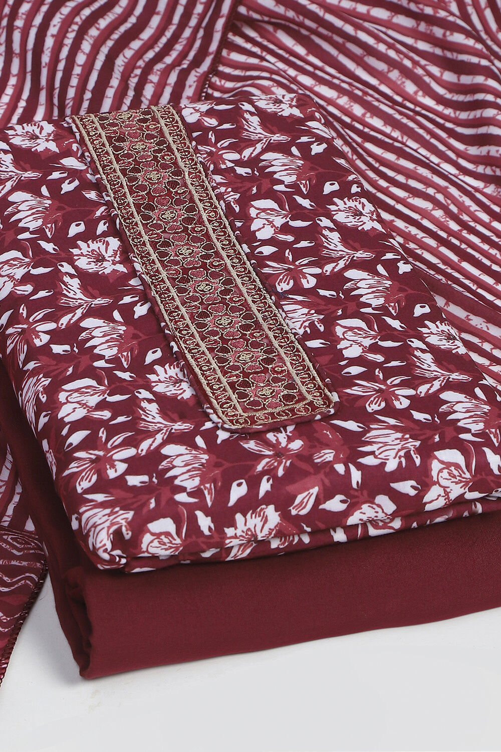 Mustard Green Cotton Printed Unstitched Suit Set image number 5